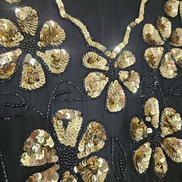 Elegant Sténay Black and Gold Floral Sequin Blouse | 100% Silk | Size S - Picture 2 of 5